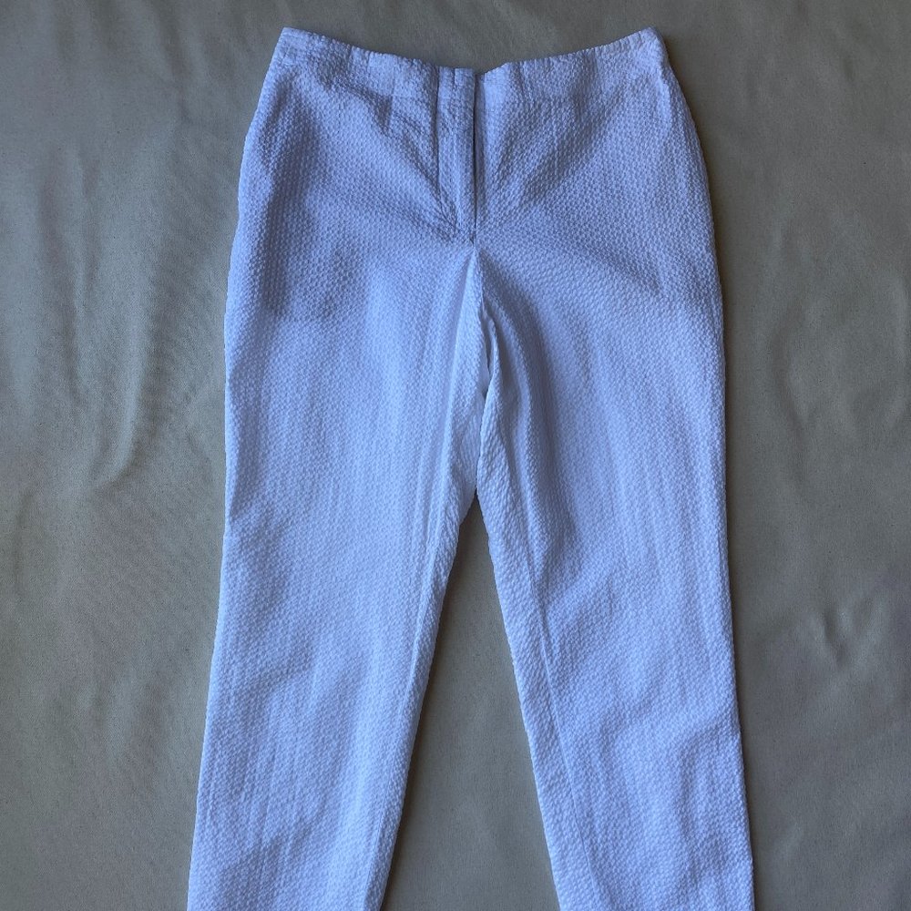 Gutos Brand White High Rise Cropped Cotton Textured Pants, Pockets, Size 40